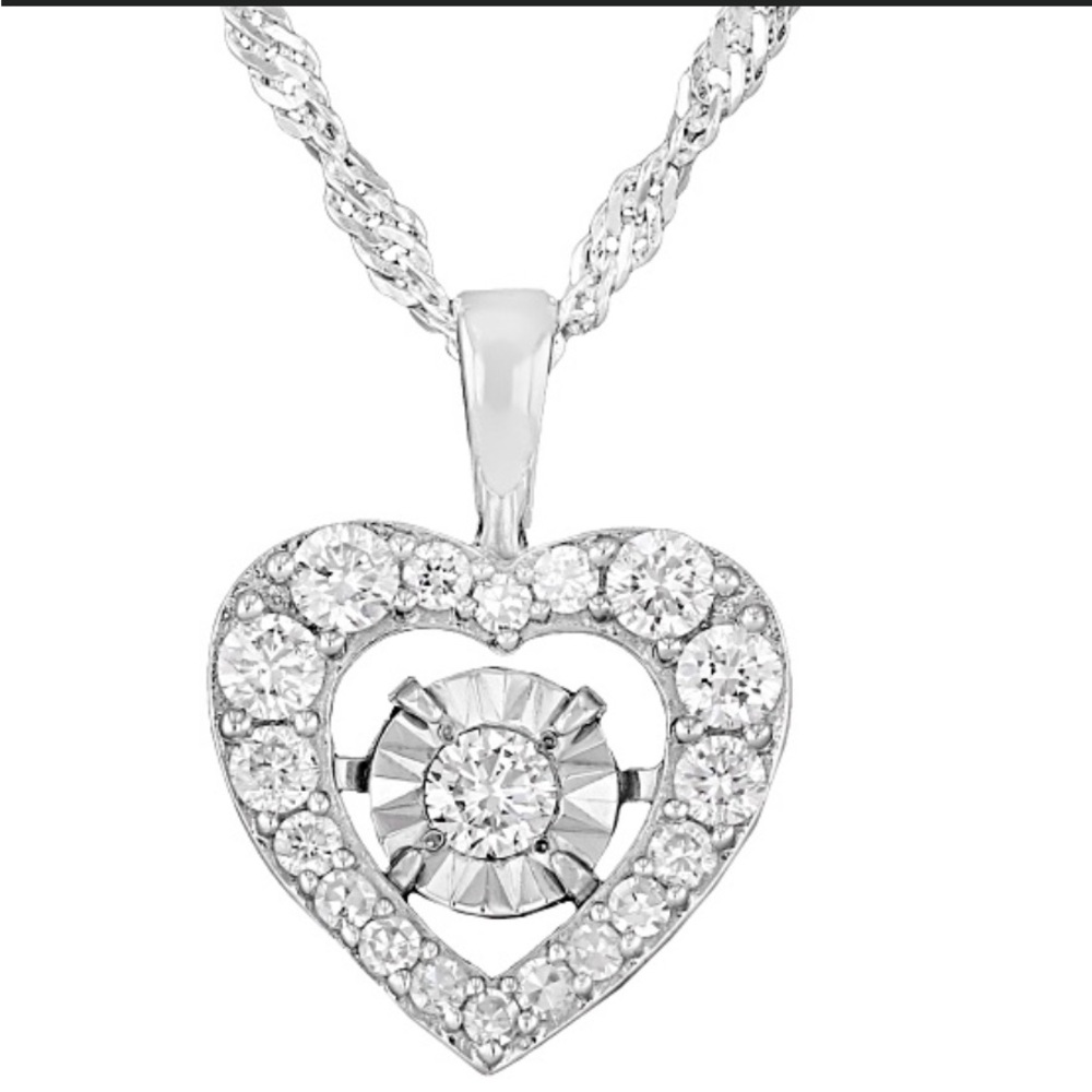 JTV Dancing Diamond Sterling Silver Heart Necklace 🩶
